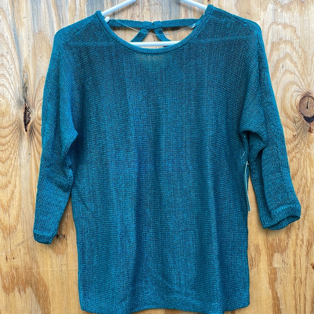Chico’s Pullover Sweater Cross Back Detail Tapestry Teal